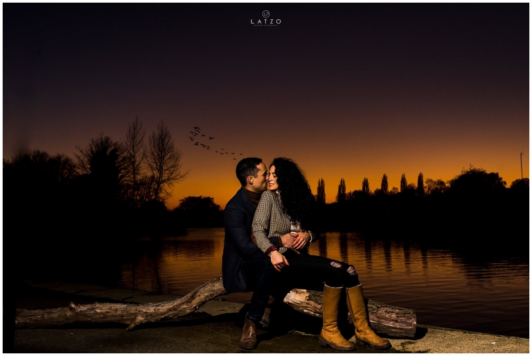 engagement pre-wedding shoot couple photography at the sunset at Wicksteed Park