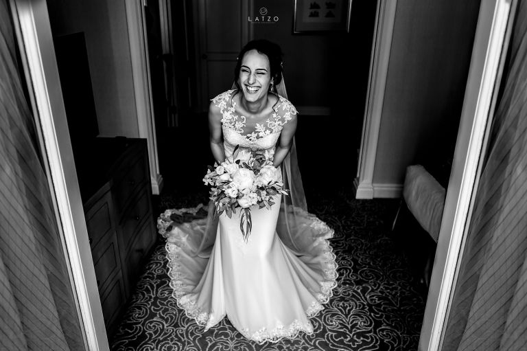 bride in wedding dress pronovias Landmark London Hotel 
