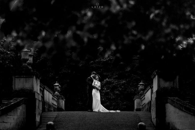 London Wedding Chiswick house bride and groom on the bridge