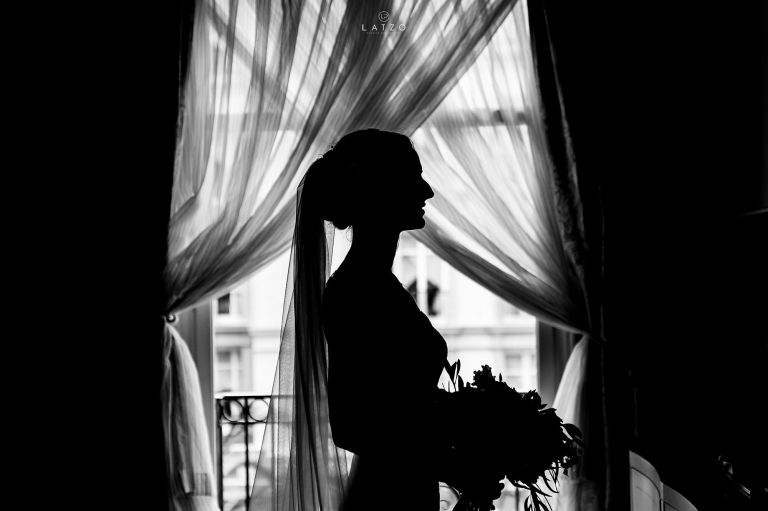 bride in wedding dress silhouette landmark Hotel London