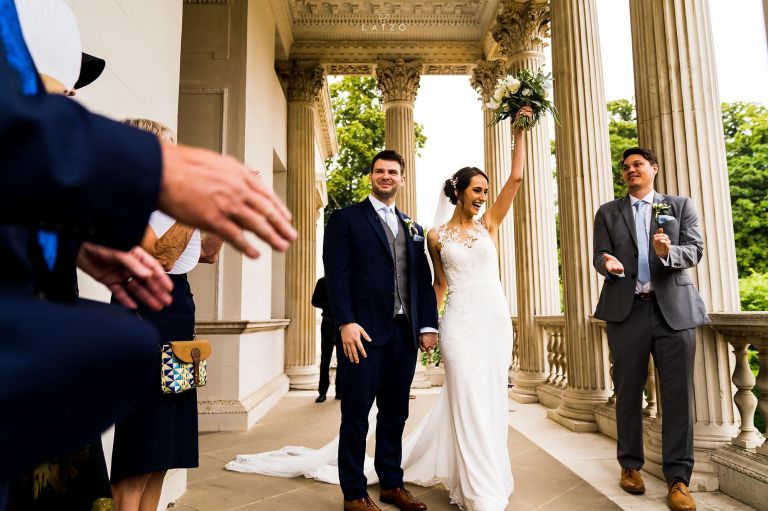 bride and groom freshly married London Wedding Chiswick house