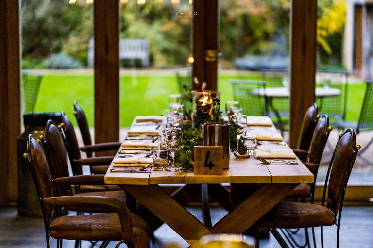 table decor rustic at Tythe Barns Wedding 