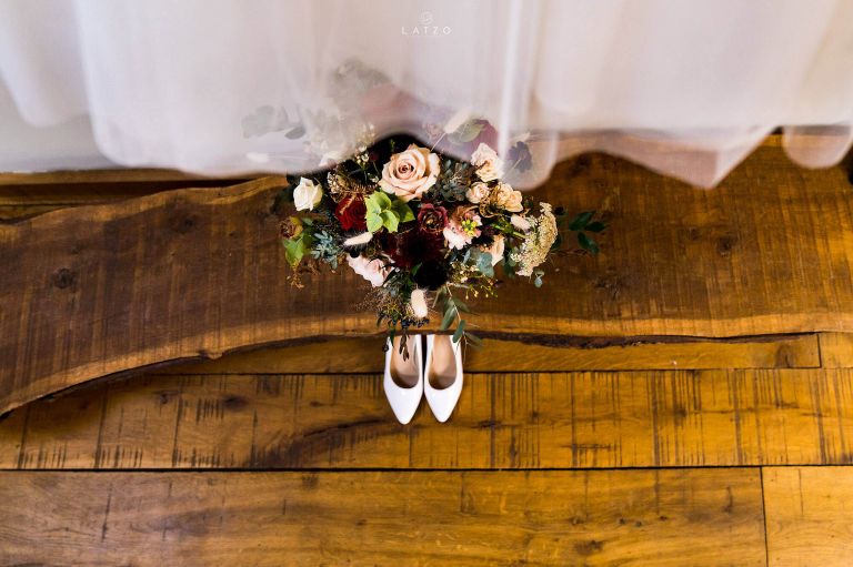Bridal wedding shoes at Tythe Barns bridal suite