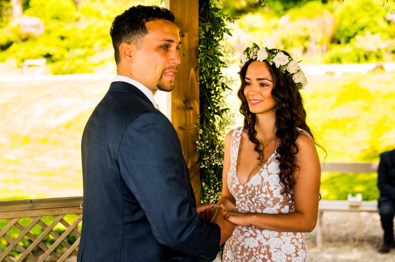 Emotional moment between bride and groom at Lake District wedding photo