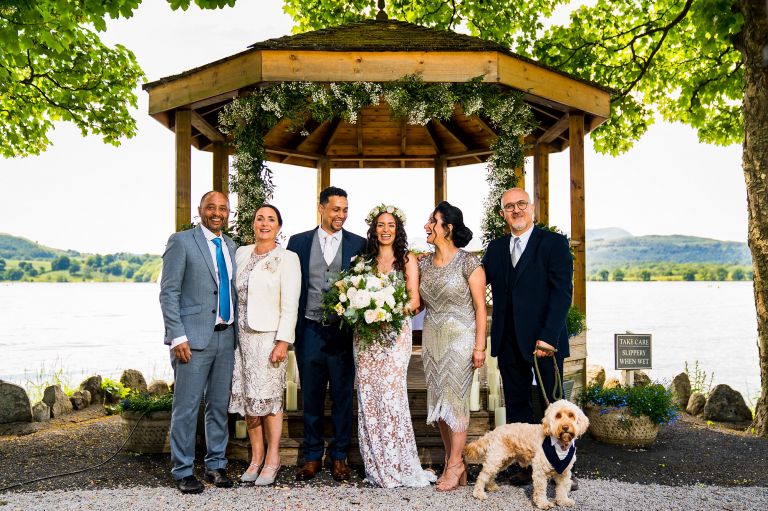 Family group shot at lake windermere wedding