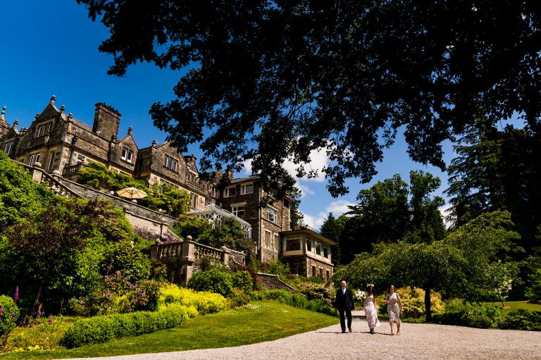 The bride is walking down the aisle at Langdale Chase hotel