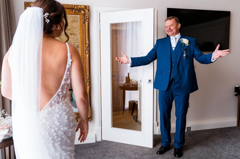 Barton Hall wedding father of the bride first look